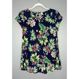 Rachel Roy Tropical Cap Sleeve Tunic Top Womens M Classy Summer Resortwear Soft